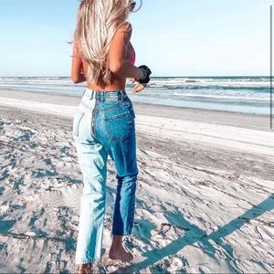 REVICE YIN YANG CROPS / TOKYO WASH Zipper Jeans Two Tone Ankle 80s Denim Size 28